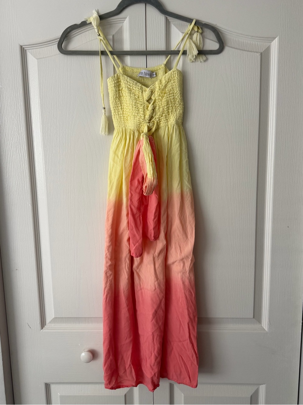 Tiare Hawaii Yellow to Coral Ombre Maxi Dress for Girls size 10-12